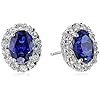 Sterling Silver Blue and White Created Sapphire Oval Earrings