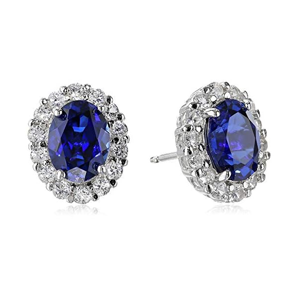 Sterling Silver Blue and White Created Sapphire Oval Earrings