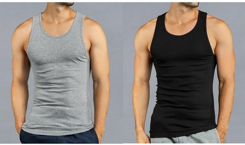 Knocker Men's 3 pc Tank Top Undershirts A-Shirt (L, 2 Black/1 Gray) - Image 2
