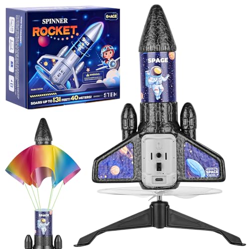 Image of VisionX Rocket Launcher for Kids, 2nd Gen Improved Design, Launch Up to 200ft, Auto-Launch Rocket Toy with Parachute, Outdoor Toys for Ages 5-13, for Boys & Girls, Black