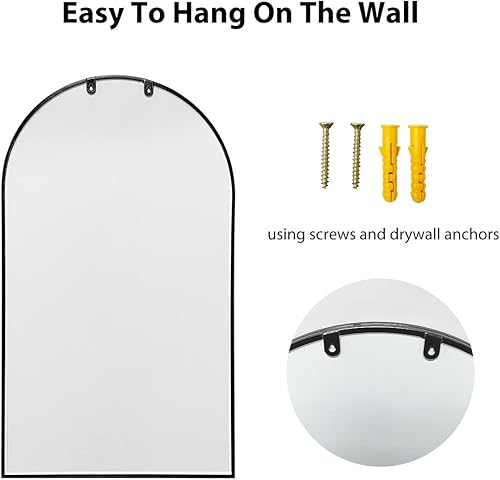 Miniatura 5 de OGCAU Espejo de pared negro de 42 x 24 pulgadas para baño, marco de metal negro, espejo de pared arqueado, espejo de tocador de baño para sala de