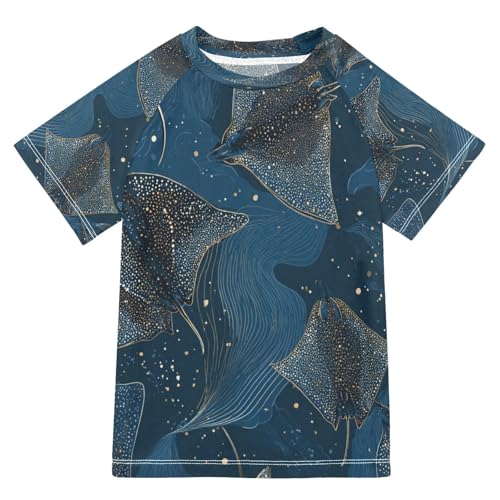 Boys Short Sleeve T-Shirts Stingray Ray Fish Rashguard Kids Swim Shirts Sun UPF 50+