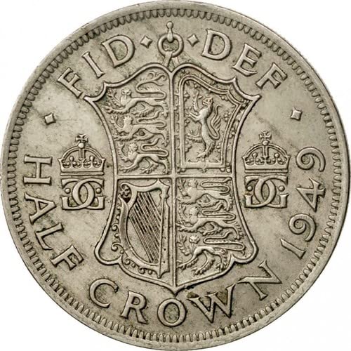 1947-1953 British Half Crown Base Metal Coin Issued Under King George VI. United Kingdom's Courageous "Unlikely King". Half Crown Graded By Seller Circulated/Worn Condition