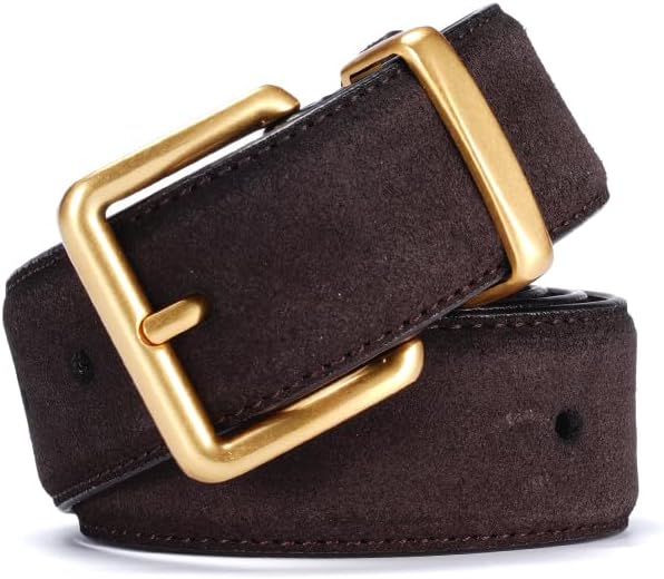 Women's Suede Leather Belt - Gold Square Buckle for Dresses & Jeans, Adjustable Waist Casual Belt - Image 3