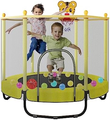 Homegroove 60″ Trampoline for Kids, 5FT Toddler Trampoline Outdoor with Safety Enclosure Net, Mini Trampoline Indoor with Basketball Hoop, Trampoline Jumping Mat Birthday Gifts for Children Boys Girls