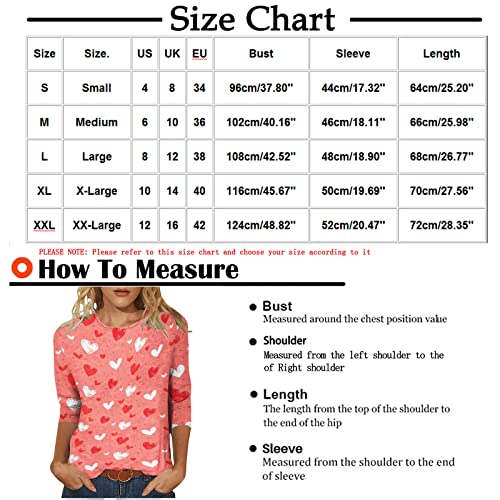 Valentine's Day Shirts For Women Casual Cute Love Heart Graphic Tee Trendy 3/4 Sleeve Tops Lightweight Crewneck Blouse #TOP2