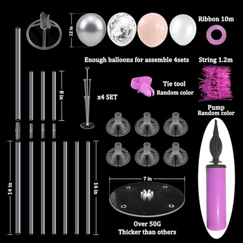 Image of ZJDHPTY 4Set Silver Pink Balloon Stand Girl Baby Shower Decorations | Table Balloon Centerpiece for Girls 1st Sweet 16 Birthday Bridal Shower Engagement Wedding Bachelorette Party Decor
