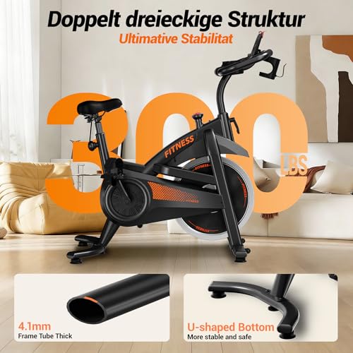 Image of UMAY Exercise Bike,Brake Pad Stationary Bike for Home with 0-100 Resistance & App, Silent Belt Drive Stationary Workout Bike for Home with Comfort Seat, Low Noise Indoor Cycling Bike with Heart Rate / Tablet & Bottle Holder, 300 LBS Capacity