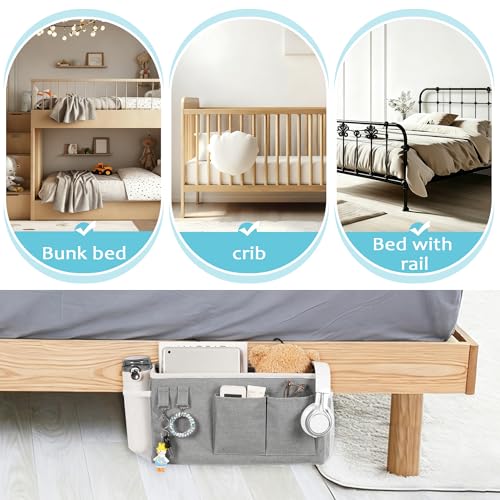 Image of Loghot Bedside Caddy /Bedside Storage Bag Hanging Organizer for Bunk and Hospital Beds,Dorm Rooms Bed Rails,Can be Placed Glasses,Books,Mobile Phones,Keys (Grey)