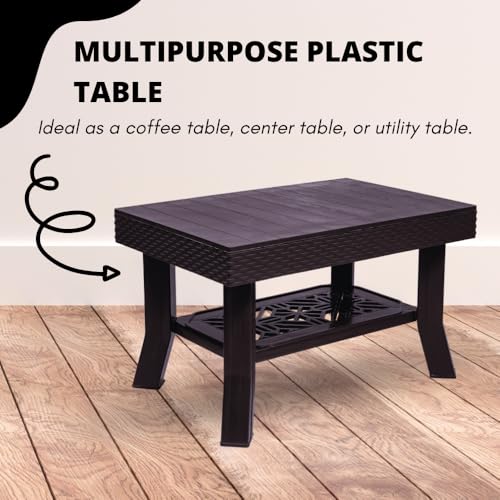 Image of Patiofy Double Top Multipurpose Centre Table | Tea Table | 2 Tier Centre Table | Table with Storage for Living Room, Coffee Table | Foldable & Easy to Carry Anywhere (Brown)