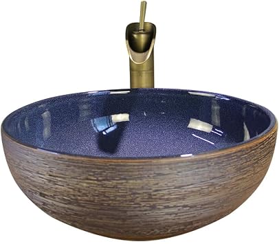 Bathroom Countertop Vessel Sink Bathroom Sink Ceramic Art Wash Basin Retro Wash Basin Round Wash Basin Home Ceramic Vessel Sink Bathroom Sinks