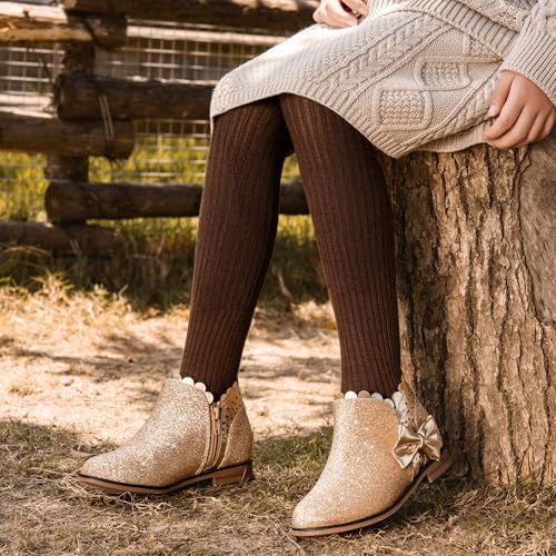 Image of Dufannie Girls Ankle Boots Girls Booties Toddler Little Big Kids Fall Boot | Side Zipper, Slip on, Low Heel, Girls Dress Boots with Bow, Ruffled, Fashion, Warm Shoes, Fall, Winter, Multiple Colors