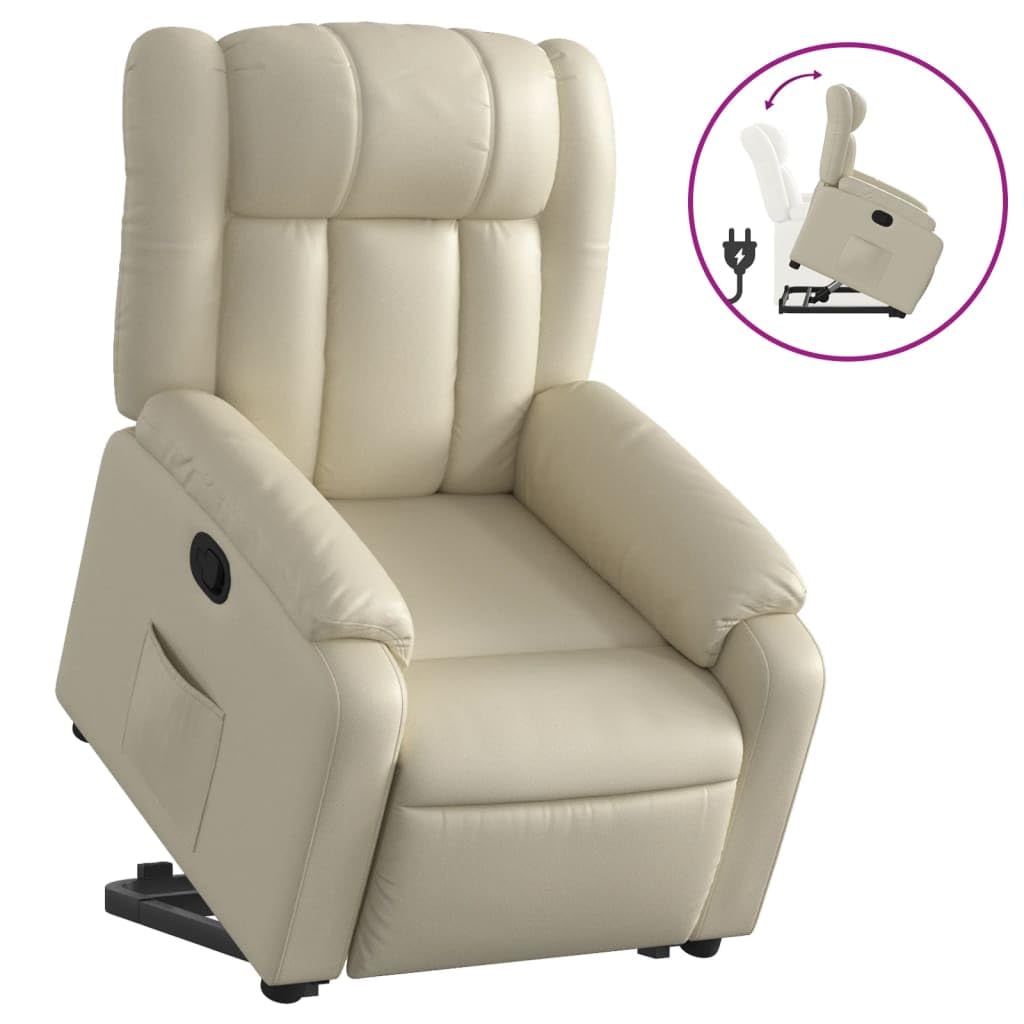 Gecheer Poltrona Alzapersona Reclinabile Crema in Similpelle,Poltrona Relax Reclinabile,Poltrona da TV,Poltrona per Anziani,Poltrona Relax Elettrica/Manuale,Poltrona Relax Alzapersona