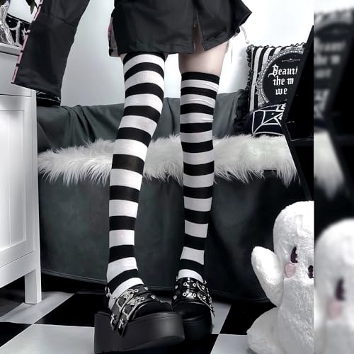 Image of Cute Japanese Style Blue /Pink Striped Over Knee High Socks Thigh Long Knee Boot Stockings for Women Teen Girls
