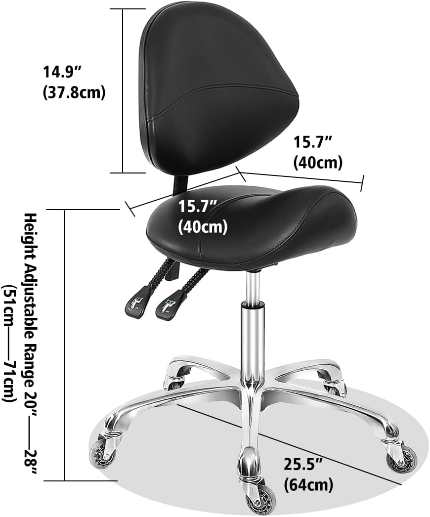 Antlu Saddle Stool Dental Hygienist Chair with Back Support, Rolling Esthetician Saddle Stool for Lash Salon Tattoo Shop Spa Dentist Clinic (with Backrest, Black) - Image 3