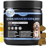 POPPAW Senior Dog Joint Supplement, 17-in-1 Glucosamine for Dogs with Chondroitin, MSM, Pea, CoQ10, Omega-3, Hip and Joint Chews for Dogs – Beef Flavor – 90 Soft Chews – for All Breeds & Sizes