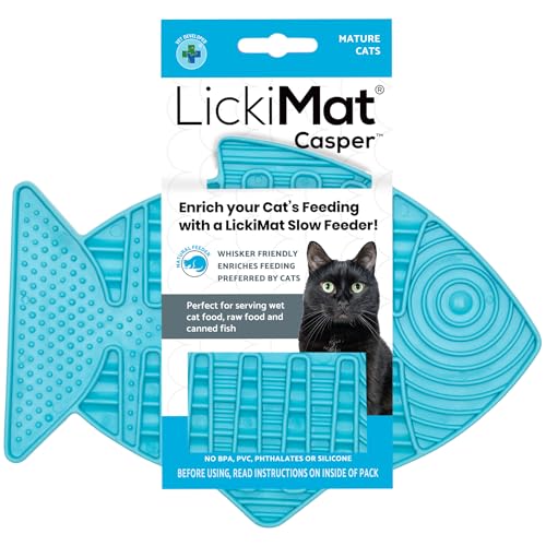 Image of Lickimat Casper, Fish-Shaped Cat Slow Feeders for Feline Boredom and Anxiety Reduction; Perfect for Food, Treats, Yogurt, or Peanut Butter. Fun Alternative to a Slow Feed Cat Bowl or Dish, Turquoise