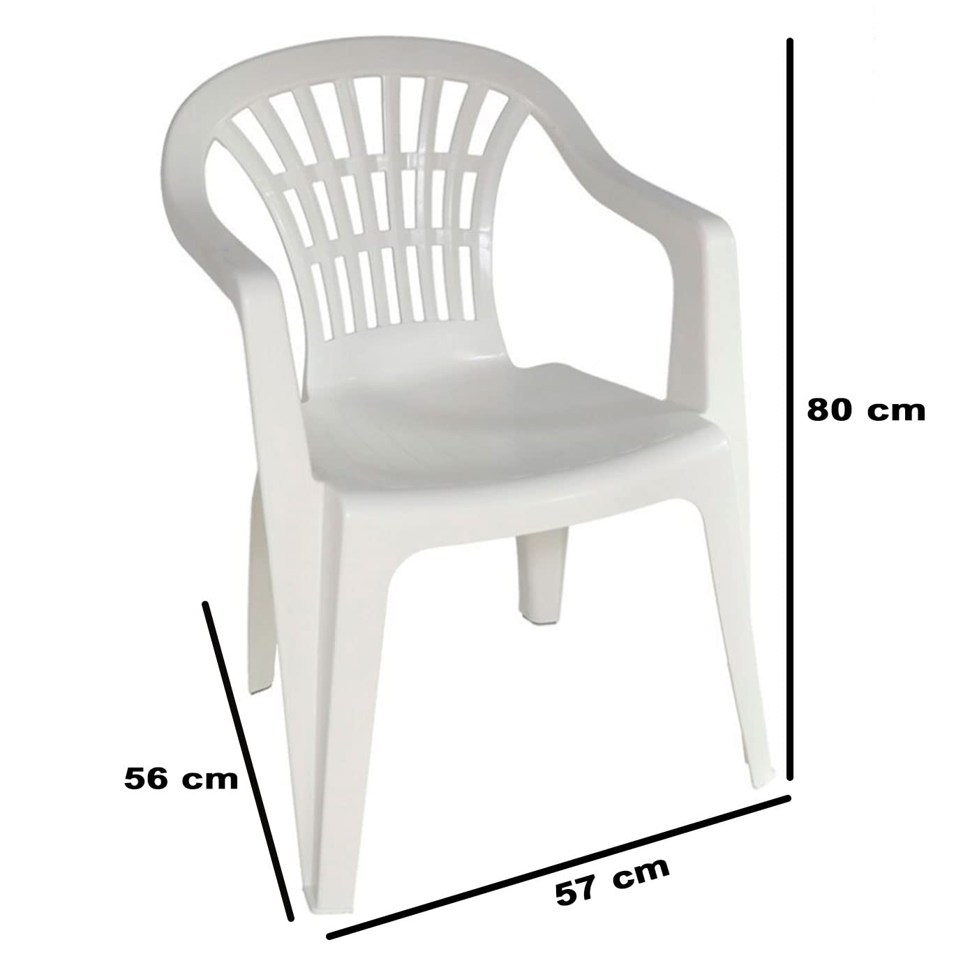 Acan Tradineur - Silla de plástico apilable con reposabrazos para Exterior, Silla ergonómica de Polipropileno, cómoda, Ligera y Resistente, jardín, terraza, Patio, hogar (Blanco, 80 x 57 x 56 cm)