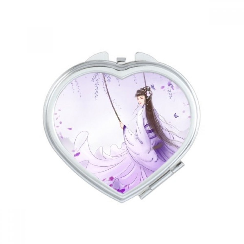 Miroir de poche de forme coeur aquarelle de style chinois multicolore