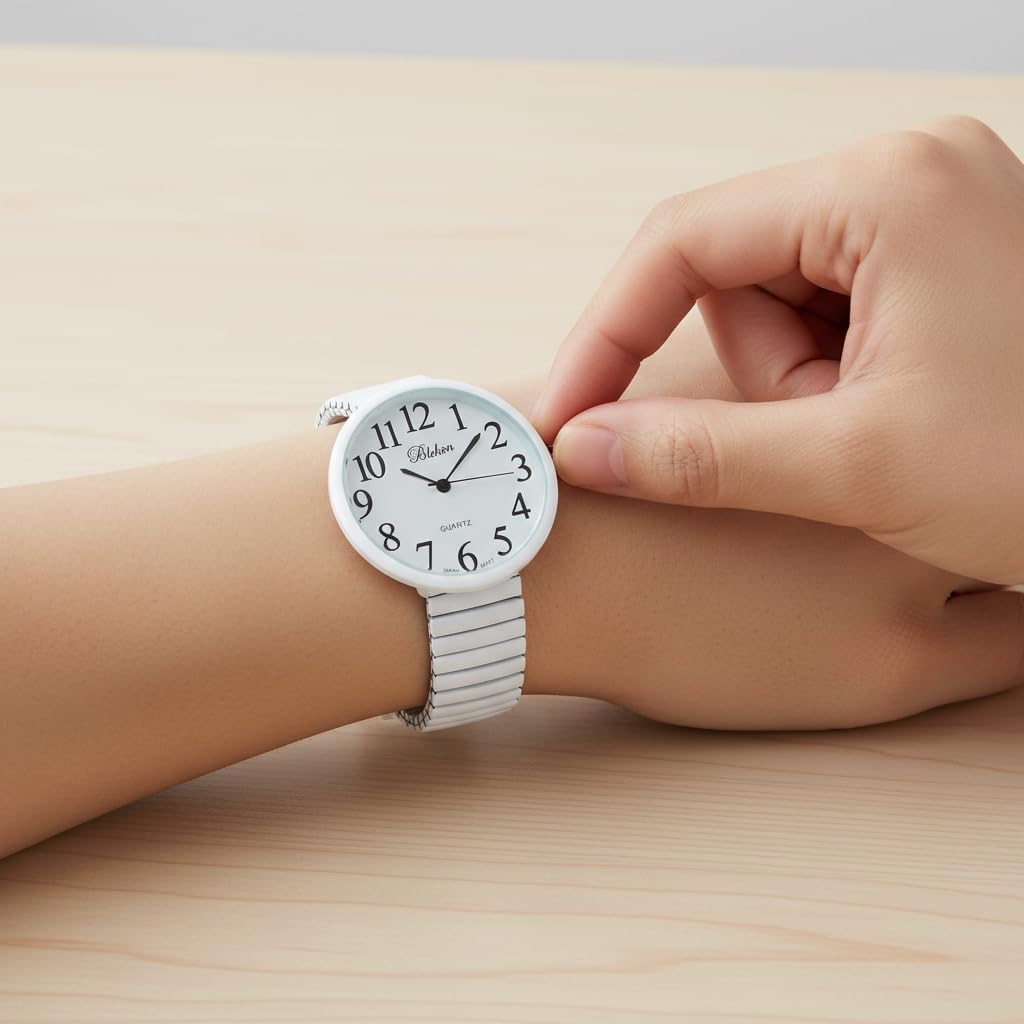 Geneva Super Large Stretch Watch Clear Number Easy Read (White) - Image 4