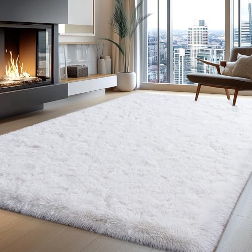 Fluffy Rugs for Bedroom Living Room, 4x6 Feet Indoor Modern Shaggy Area Rugs, Non-Slip Fuzzy Shag Floor Carpet for Dorm Nursery Kids Room Decor, Soft Plush Throw Rug, White