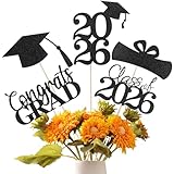 Cyunda Graduation Decorations 2026, 20 PCS Sparkling Black Double-Sided Centerpiece Sticks for Tables, Class of 2026 Table Toppers and Party Supplies