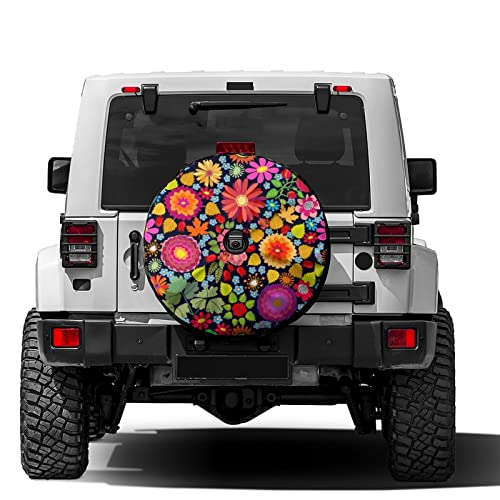 Image of Delerain Spare Tire Cover with Backup Camera Hole Colorful Autumn Flowers Wheel Covers Waterproof Dust-Proof UV Sun Universal Fit for RV Trailer RV SUV Truck (17 Inch for Diameter 31 inch-33 inch)