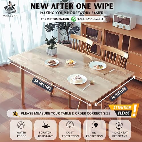 Image of MR.CLEAR Slim Shield | India's 1st & Only Antibacterial Table Cover | (54 x 36 Inches, 1mm) | 4 & 6 Seater Waterproof PVC Cloth | Office & Home Dining Tables Top Thick & Water Proof Clear Protector
