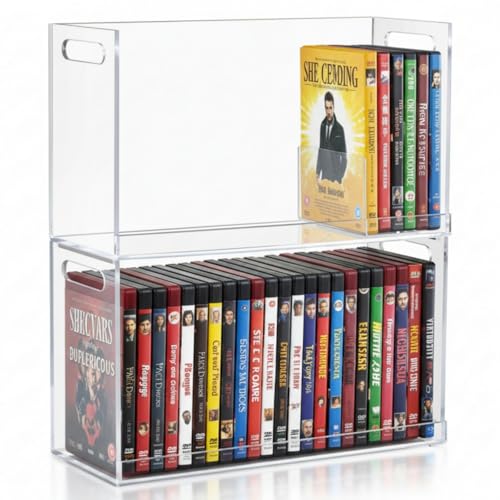 La mejor comparación de Armarios para películas y CDs los más solicitados. 48 CroBlissful - Caja de almacenamiento de DVD de acrílico, transparente, apilable, con asas de transporte recortadas, estante organizador para sala de teatro, CD, fundas de...