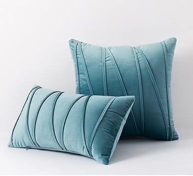 Cyan Set of 2 Velvet Throw Pillows,Deluxe Solid Color Decorative Square Throw Pillows Lumbar Pillow Decor Floor Cushion Pillow for Couch Bay Window Office