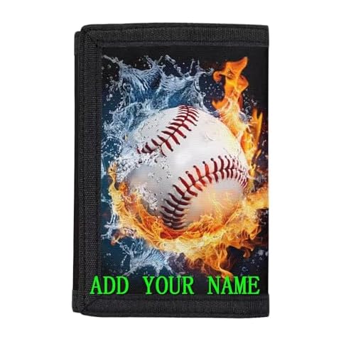 COEQINE Boys Wallet American Flag Personalized Baseball Wallet For Boys 8-12 Back School Birthday Gift Trifold Wallet With Name for Travel School Christmas Wallet for Kids Cover