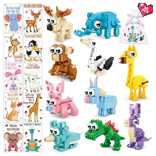 AYGXU 30 Pack Valentines-Day Gifts for Kids classroom-building blocks,valentines-day cards with Animal Blocks for Boys Girls,Class Valentines Gifts Exchange, Party Favors.Valentines goody bag filler