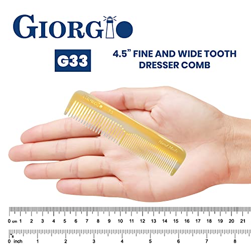 Giorgio G33 Double Tooth Small Hair Pocket Comb, Fine/Wide Tooth Comb For Hair, Beard And Mustache, Coarse/Fine Hair Styling Grooming Comb For Men, Women And Kids. Saw Cut Handmade And Polished #TOP2