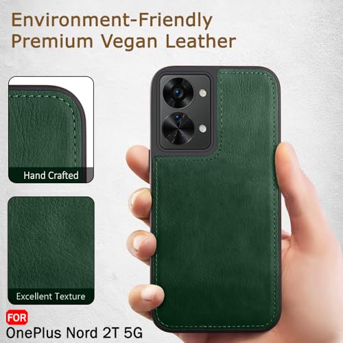 Image of TheGiftKart Genuine Leather Finish Back Case for OnePlus Nord 2T 5G | ShockProof Design | Raised Edges for Camera & Screen Protection | Stunning Minimalist Case Compatible with OnePlus Nord 2T (Green)