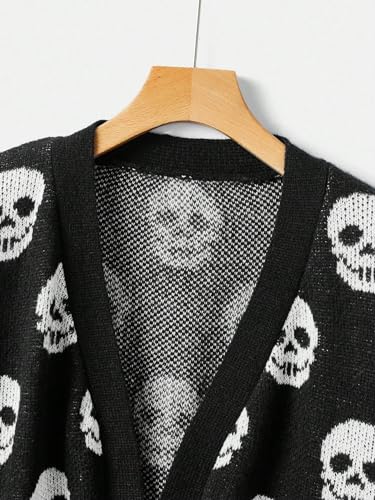 WDIRARA Women's Plus Size Halloween Skeleton Skull Cardigans Drop Shoulder Open Front Cardigan Sweater4