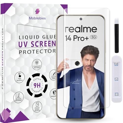 Image of Mobilebies Premium HD+ UV Tempered Glass Screen Protector For Realme 14 Pro Plus (6.83 Inch, Pack of 1) Full Adhesive UV Curved Screen Protector Case Friendly with installation kit & Guide