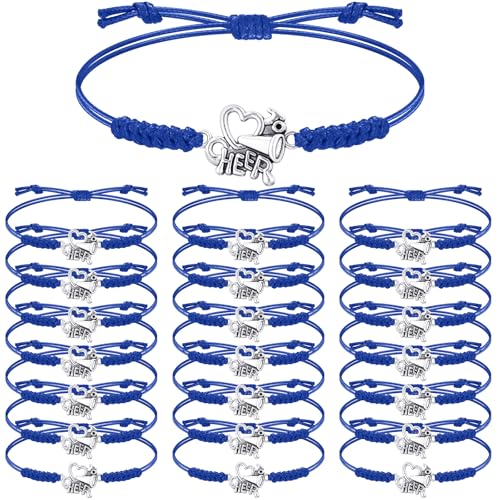 Rtteri 20 Pcs Cheerleader Gifts Cheer Bracelet Girls Charm Bracelet Adjustable Cheerleader Gifts For Cheer Team Jewelry Accessories Bulk(Blue)