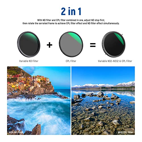 Neewer 2 in 1 77mm Variable ND Filter & CPL Filter, ND2-ND32, Circular Polarizer, Nano Coated, HD Optical Glass - Image 2