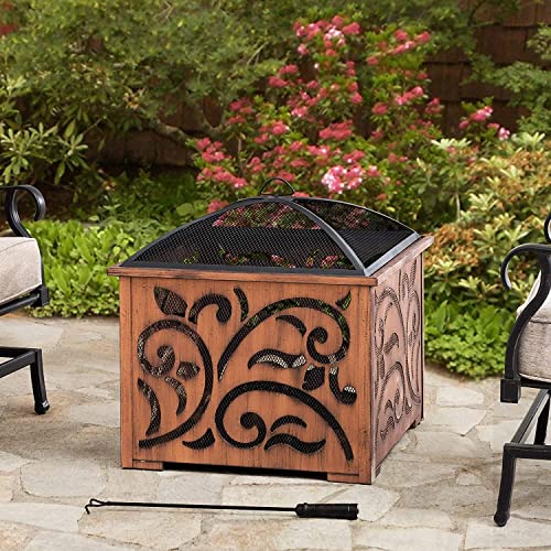 Sunjoy 26 In. Fire Pit For Outside, Patio Square Wood Burning Extra Deep Firepits With Spark Screen And Poker, Copper #TOP7