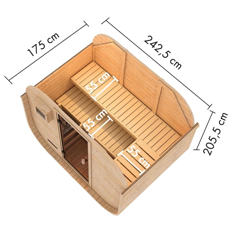 Karibu Sauna Extérieur Quadro 1 Plus 4-6 Places Bois Massif 38mm 4,2m² Porte Verre Bronzé Plancher Inclus 242,5x175x205cm