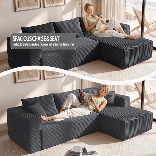 Image of 93 inch Boneless Couch, Modular Sectional Sofa for Living Room - Grey