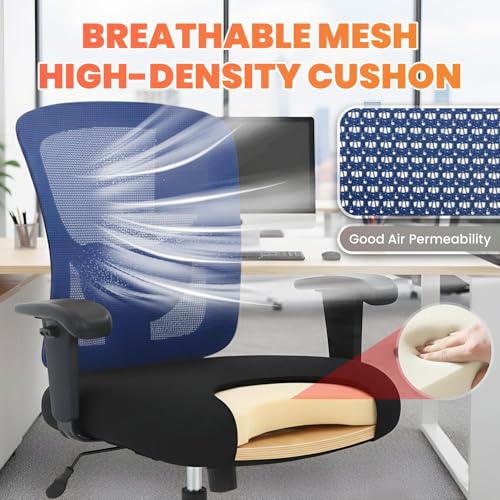 Image of BestOffice Big and Tall Office Chair Mesh Computer Chair with Lumbar Support Wide Seat Adjust Arms Rolling Swivel High Back Task Executive Ergonomic Chair for Home Office, Blue