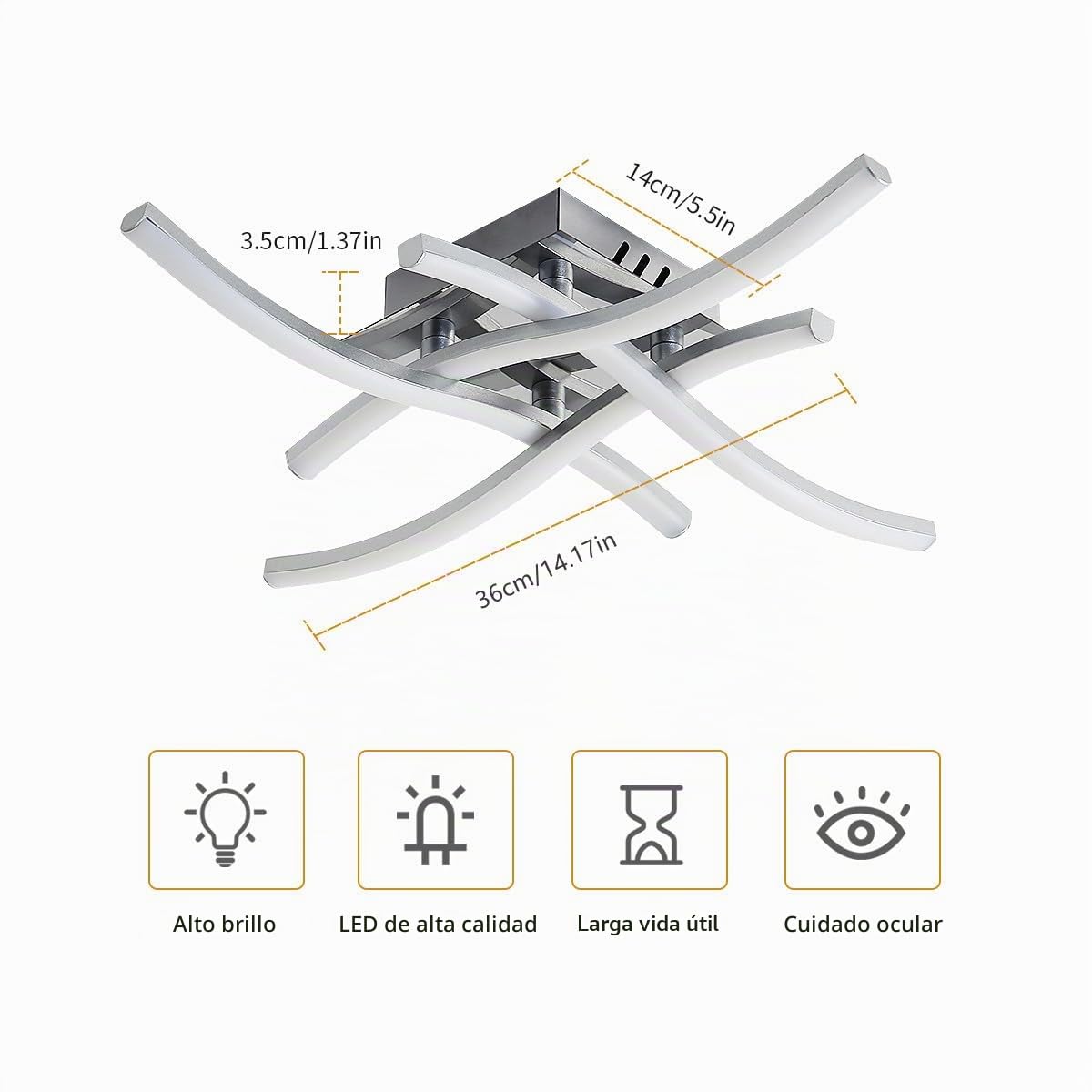 Lámpara de Techo LED 28W Regulable 3000K-6500K | Moderna Lámpara de Araña de Techo con Control Remoto Cromada para Sala de Estar, Pasillo, Estudio