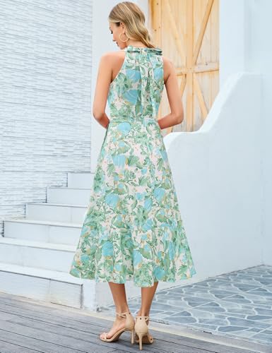 Image of Dressystar Women's Floral Halter Dress 2025 Ruffles Long Summer Beach Wedding Guest Dresses Vacation Sundress