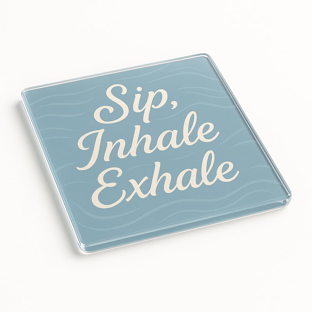 The Plum Penguin Breathwave Bliss Acrylic Coaster Gift For Meditation Enthusiast - Funny Desk Accessory Birthday Present With Tranquil Design, Unique Tablemat