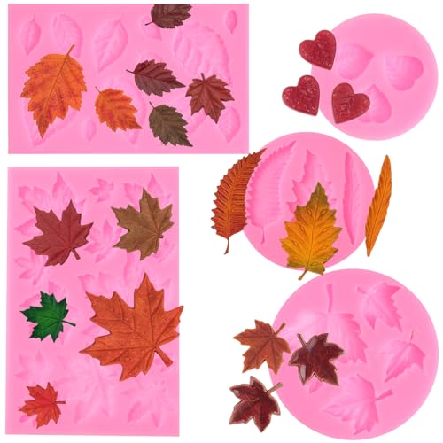 5 moldes de silicona de hojas, molde de silicona para fondant de hoja de arce de otoño, moldes de chocolate, moldes de arcilla para decoración de pasteles, decoración de cupcakes, galletas