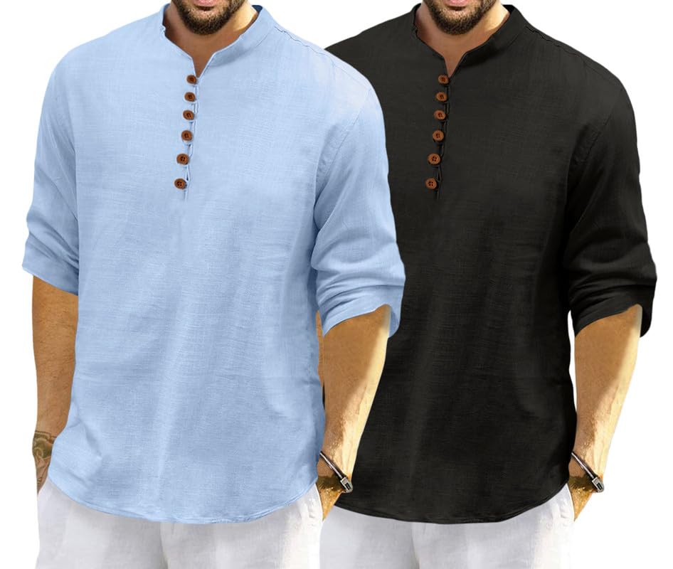Image of ROYALSCOUT Men's Cotton Polyester Blend Solid Regular Fit Full Sleeve Short Kurta | Ethnic, Lightweight Summer Kurta for Daily & Occasion Use