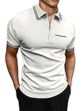 JMIERR Golf Polo Shirts for Men 1/4 Zip Shirts Casual Stripe Classic Lightweight Short Sleeve Knit Polo Shirt,US 43(L),White