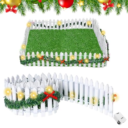 Mini Valla de Madera, 90 x 5 cm Valla Jardín de Madera Blanco en Miniatura con luz, Mini Valla Decoración para Casa de Muñecas, Jardín de Hadas, árbol de Navidad