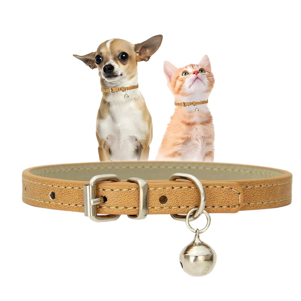 Khaki XS Dog Collar with Bell Puppy Collars with Bells Cat Small Dog Bell Kitten Little Girl Female Puppia Collar for XXS XSmall X-Small S Extra Breed Pets
